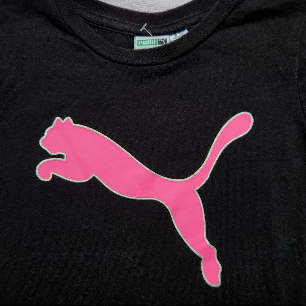 Puma Girls T-shirt Black Pink Crewneck Short Sleeve Sport-Casual Size XS Kids - Picture 2 of 8